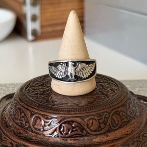 NAVAJO TED OTT Sterling Silver Eagle Men's Tapered Band Ring Size 11.5